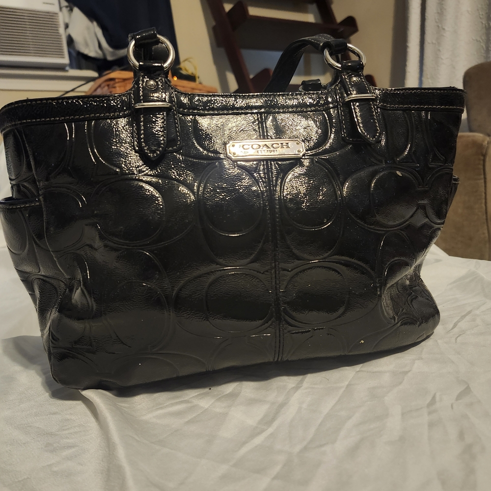 COACH Patent Leather Embossed Tote Bag in Black